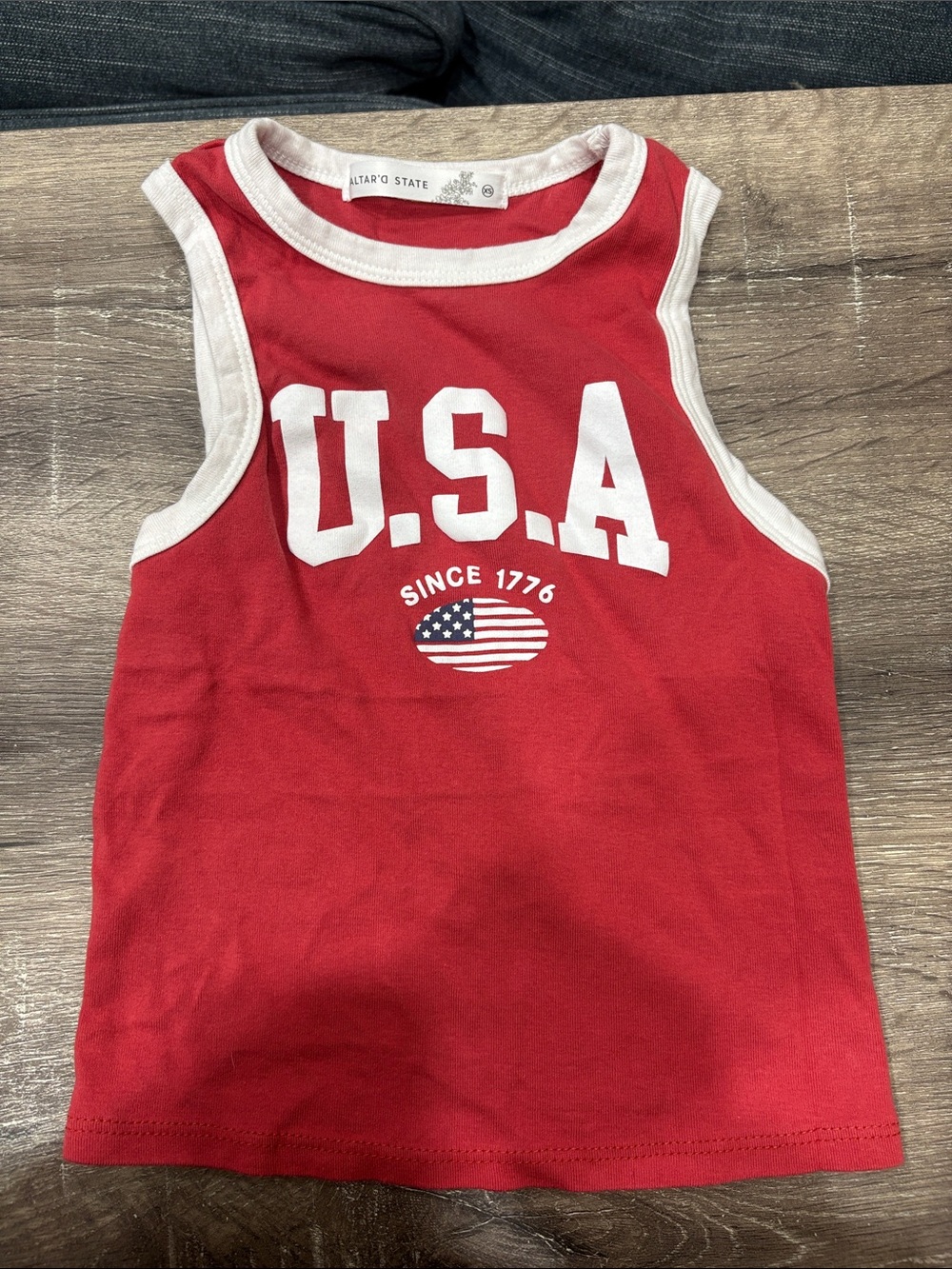 Altar'd State Red Tank Top with White USA Graphic